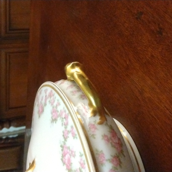 Limoges France Floral and Gold Leaf 8" Covered Vegetable Dish - Picture 4 of 11